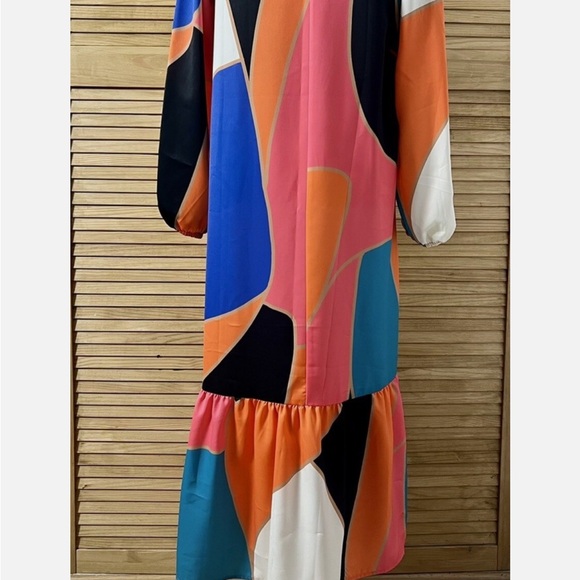 Never Fully Dressed Blue Pink Long Sleeve Maxi Dress Sundress - US 8 / UK 12 - Picture 5 of 7